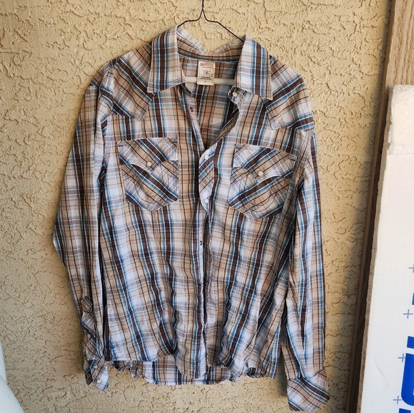 True Religion Plaid Pearl Snap‎ Button Down Shirt Men’s - Picture 1 of 6